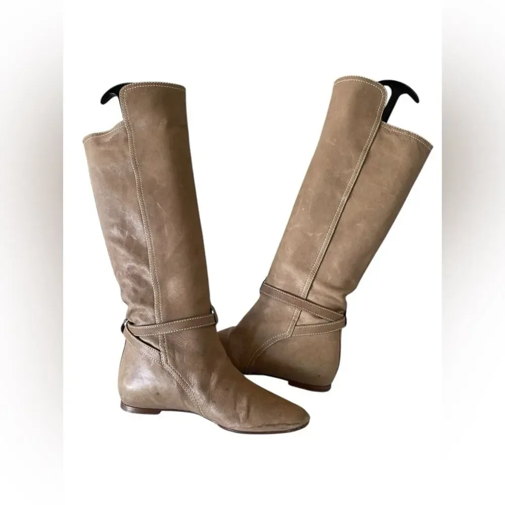 Chloé brown leather knee-high riding boots with a small ankle strap Sz:38.5